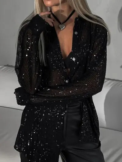 'Acacia' Sequin Long Sleeve Shirt - Celes Fashion